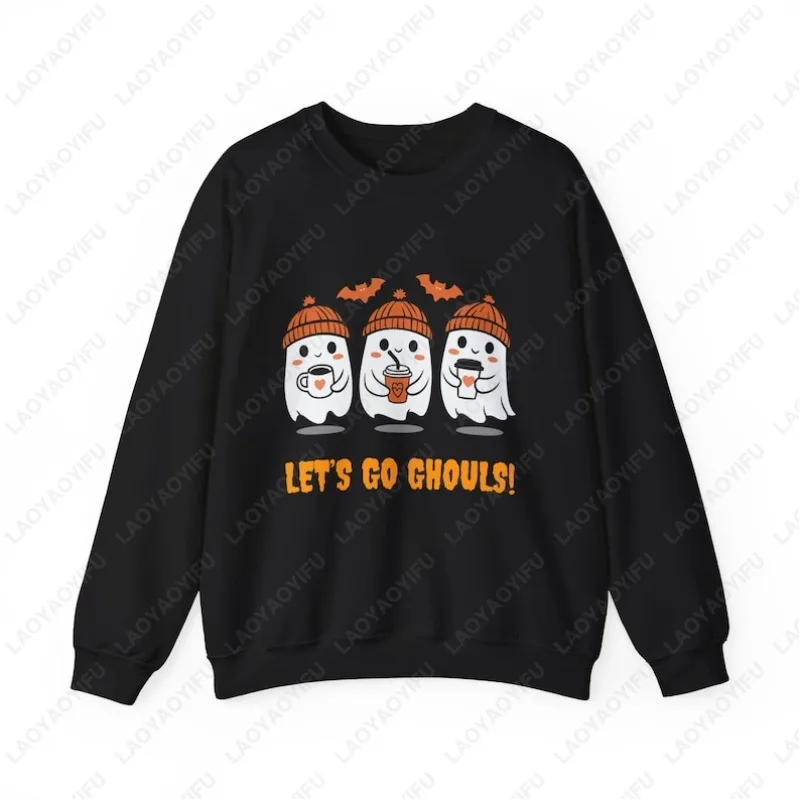 هالوين شبح Crewneck هوديي مخيف الخريف الرجال النساء مضحك الملابس Kawaii الكلاسيكية الجمالية لطيف البلوز سيدة فتاة البلوز
