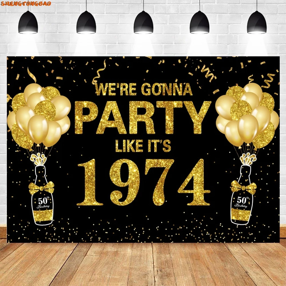 Adult Birthday Party Backdrop for Photography Golden Glitter Balloon 30 45 50 60 Years Old Birthday Decoration Photo Background