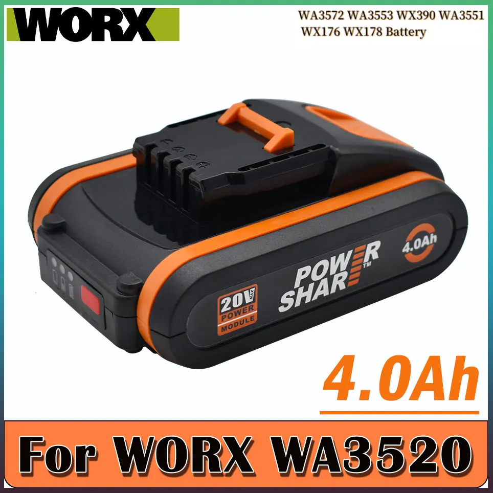 Worx 20V Lithium battery 4.0Ah Rechargeable WA3551 WA3553 WA3553.1 WA3570 for All WORX Electric and Garden Tools