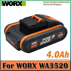 Worx 20V Lithium battery 4.0Ah Rechargeable WA3551 WA3553 WA3553.1 WA3570 for All WORX Electric and Garden Tools