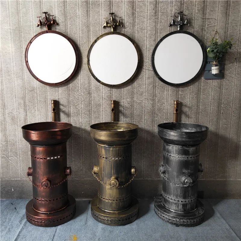 

Retro column type washbasin bathroom antique copper coin industrial wind washbasin integrated washbasin