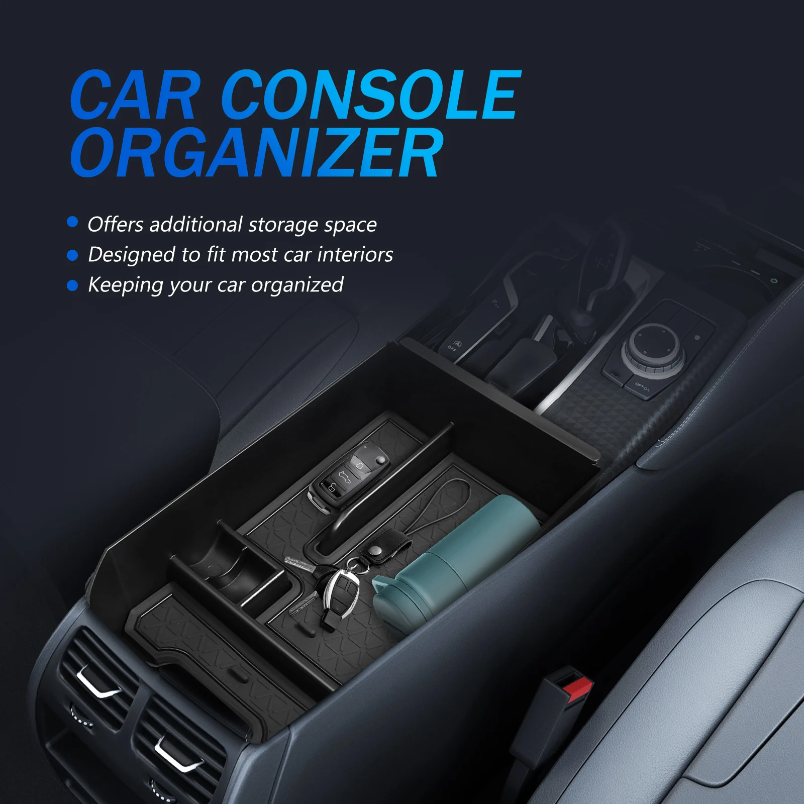 

Car Console Organizer Armrest Storage Box Large Capacity Universal Center Tray Compartment Car Seat Organizer Strong Plastic