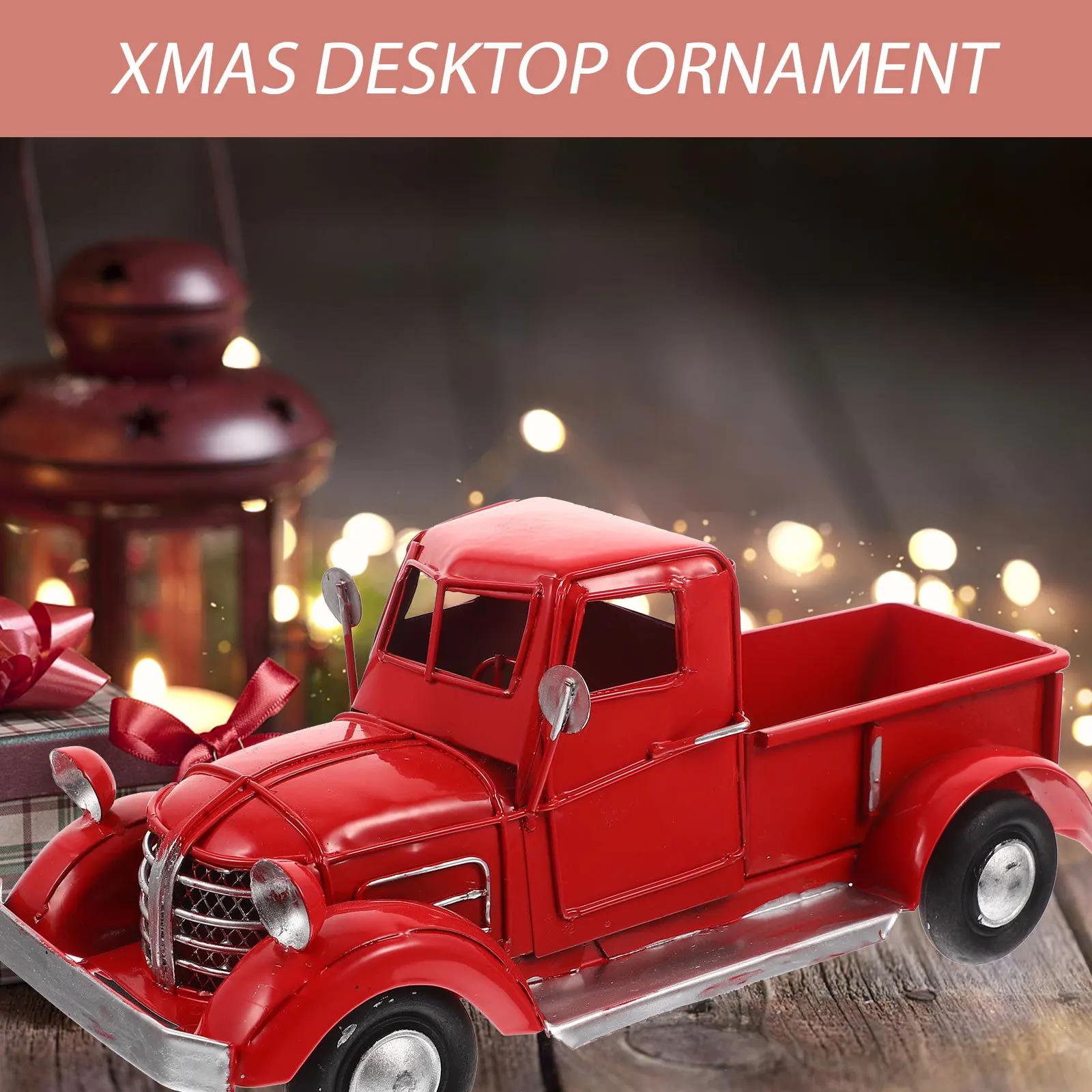 

Red Xmas Truck Iron Craft Christmas Desktop Ornament Table Decoration Christmas Supplies Xmas Truck Table Festival Adornments