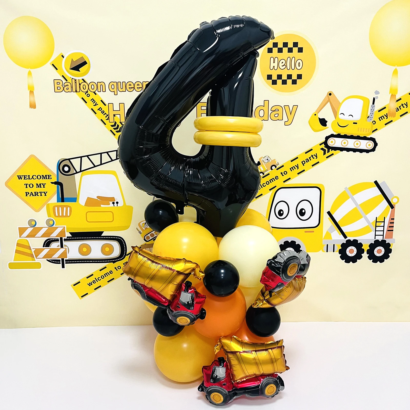 31pcs/set, 32inch Construction Theme Age Number Truck ExcavatorTower With Black Balloon Birthday Party Decorations Supplies