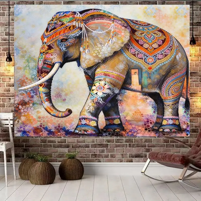 VIKAMA Bohemian Colorful Ornate Elephant Galaxy Tapestry, Night Sky Planet Print Wall Decor for Apartment Dorm