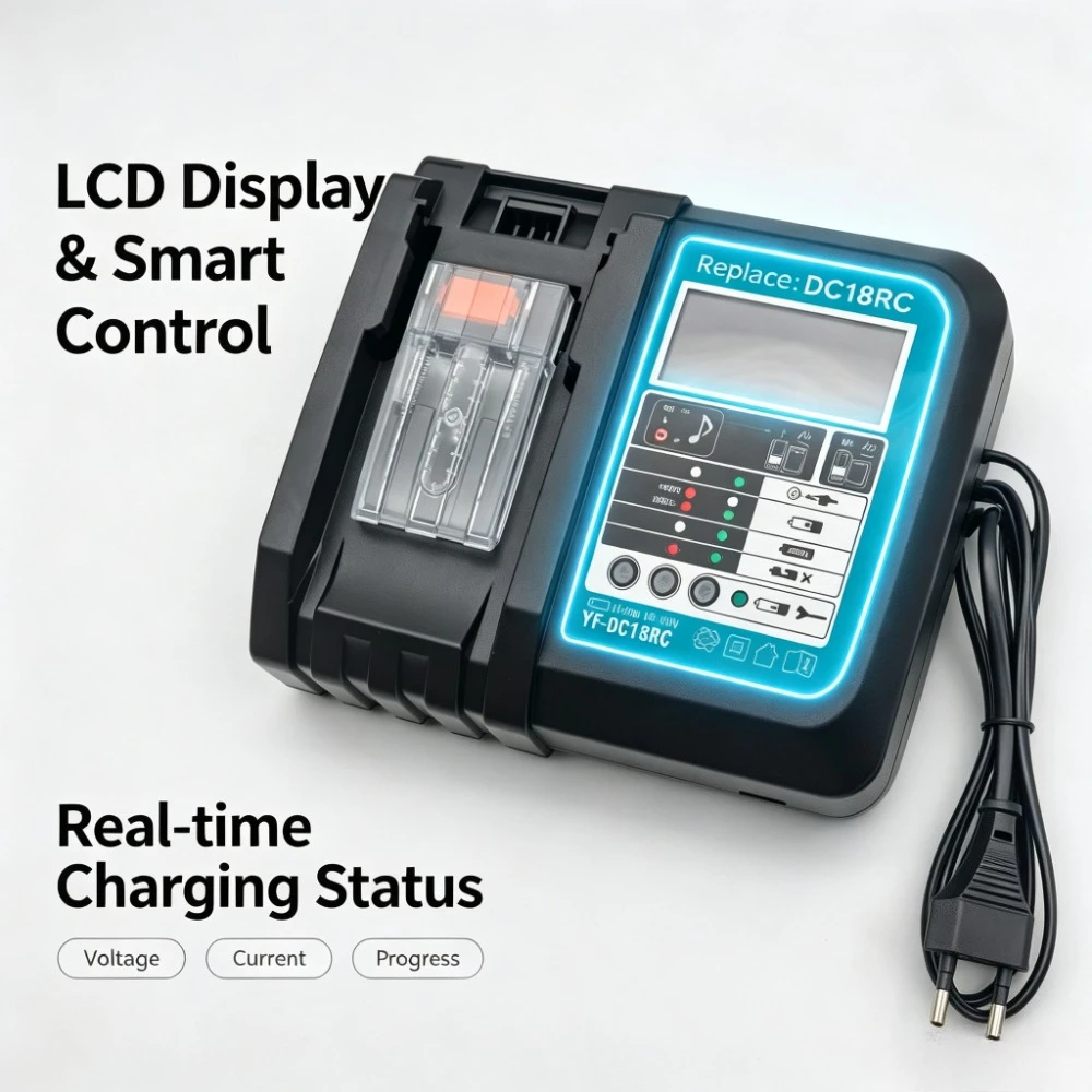 14.4‑18V 3A Fast Battery Charger LCD Display DC18RC Replacement Charger Multi‑Plug For BL14 BL18 Series