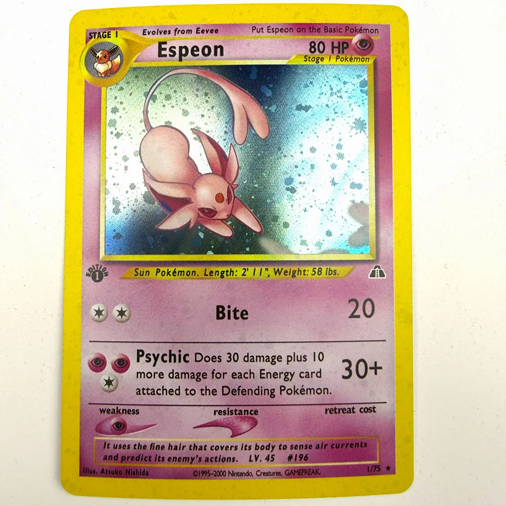 DIY TCG PKM Card Neo Discovery 1st Tyranitar Espeon Poliwrath Kabutops Vintage Holo Anime Game Collection Cards Gift Toy