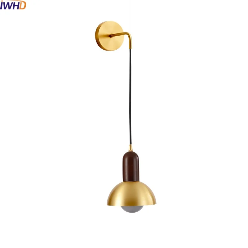 

IWHD Wood Copper LED Wall Lamp Sconce Living Room Corridor Bar Bathroom Mirror Light Fixtures Modern Style Lamparas