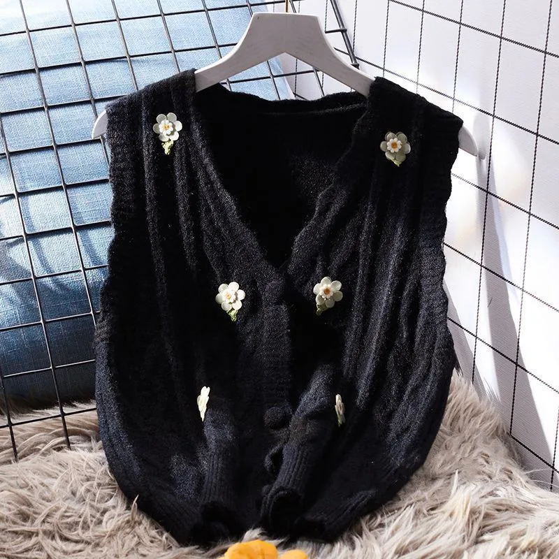 秋の韓国風新作おしゃれカーディガンVネック刺繍ニットベスト
