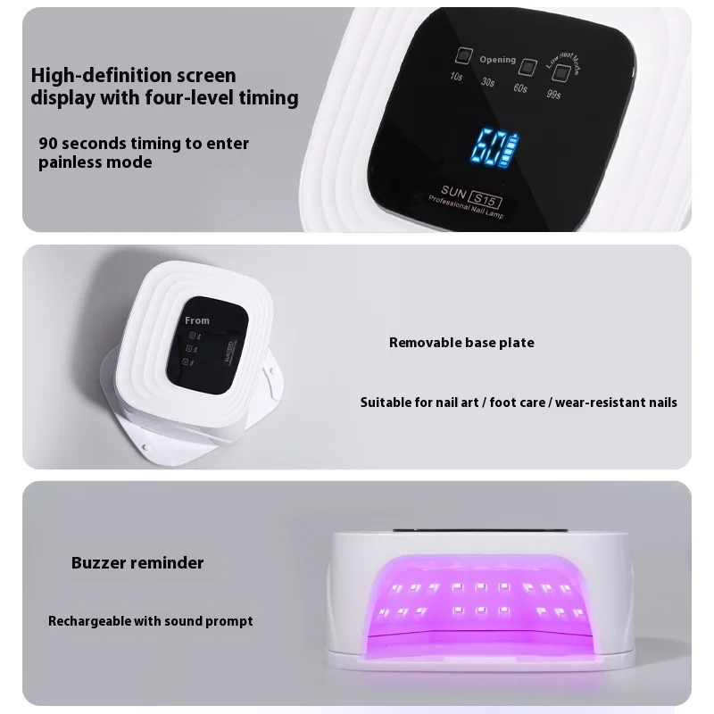 새로운 S15 충전식 네일 램프 레드 라이트 속건 네일 폴리쉬 베이킹 램프 무선 전원 저장 네일 광선 요법 기계
