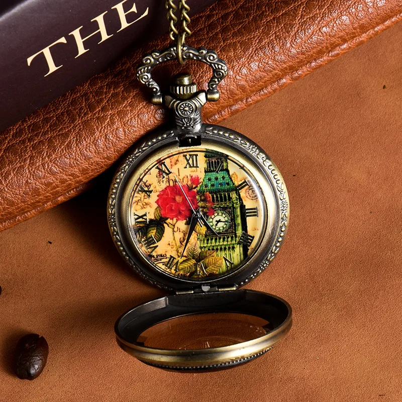 Reloj de cuarzo Reloj de bolsillo grande Reloj de bolsillo de cristal amarillo ámbar Reloj de bolsillo con tapa retro Venta al por mayor de fábrica 8848