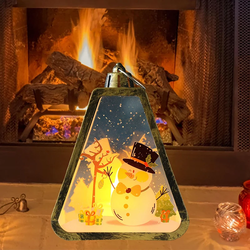Lâmpada de vento retrô de Natal e castiçais LED - Lanterna de globo de neve Presentes iluminados de Papai Noel |   Ornamento iluminado de Natal de inverno
