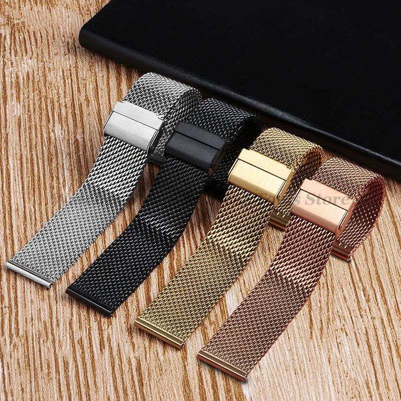 1.0mm Milanese Mesh Watch Band 3mm Thick Shark Mesh Strap Stainless Steel Quick Release Bracelet Folding Buckle18/20mm 22mm 24mm