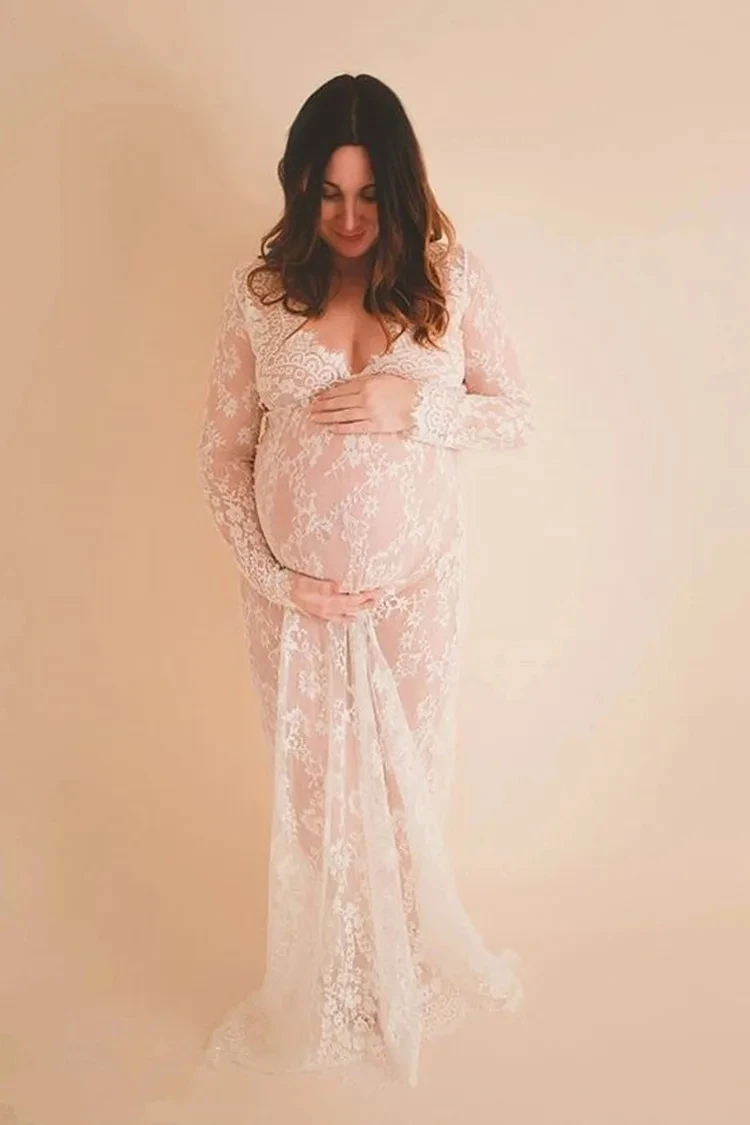 

2024 Maternity photography props maxi Pregnancy Clothes Lace Maternity Dress Fancy shooting photo summer pregnant dress S-2XL