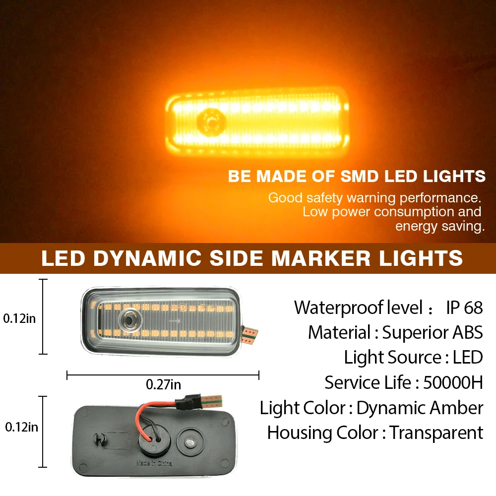 2PCS For 1986-2002 Mercedes W461 W463 G-Class G500 G550 G55 G63 G65 LED Dynamic Side Marker Repeater Light Turn Signal Lamp