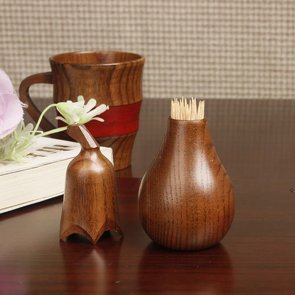 

1pc Eggplant Shaped Toothpick Box Shake-A-Pick Holder Portable Wood Toothpick Carrier Case For Home Restaurant Party Decoration