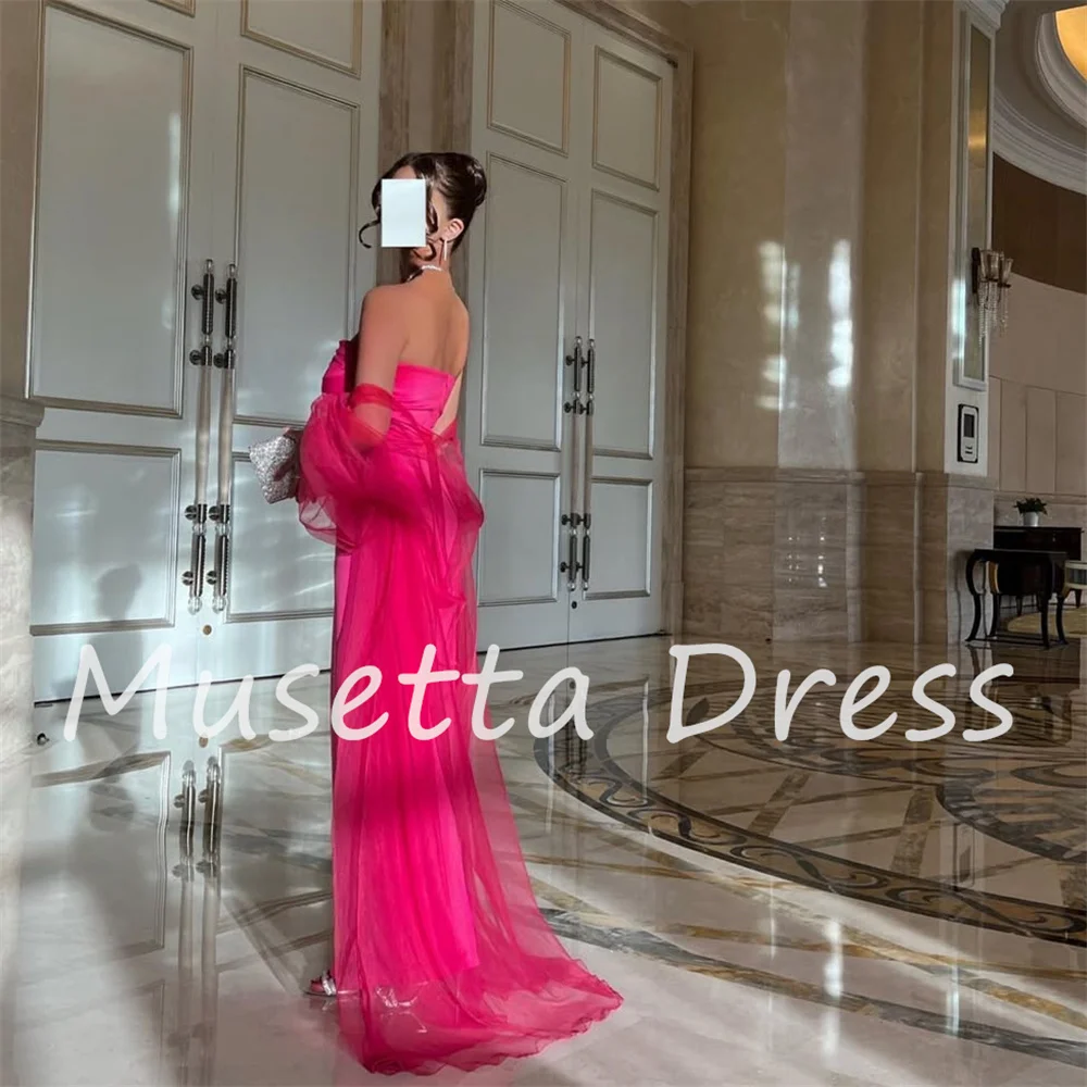 Musetta Satin, schulterfrei, offener Rücken, Etui-Abendkleid, 2026, knöchellang, formelles Abschlussball-Partykleid, فسات Cosa •Мة Maßgeschneidert