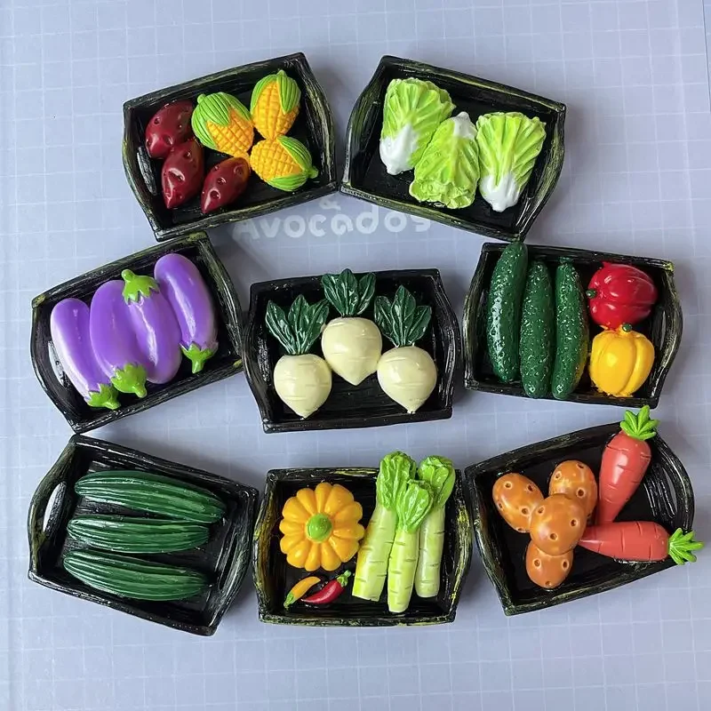 Resin Vegetable with Basket Cabochons Flatback Charms, DIY Phone Case Decor, Miniature Dollhouse Accessories, Crafting Supplies​