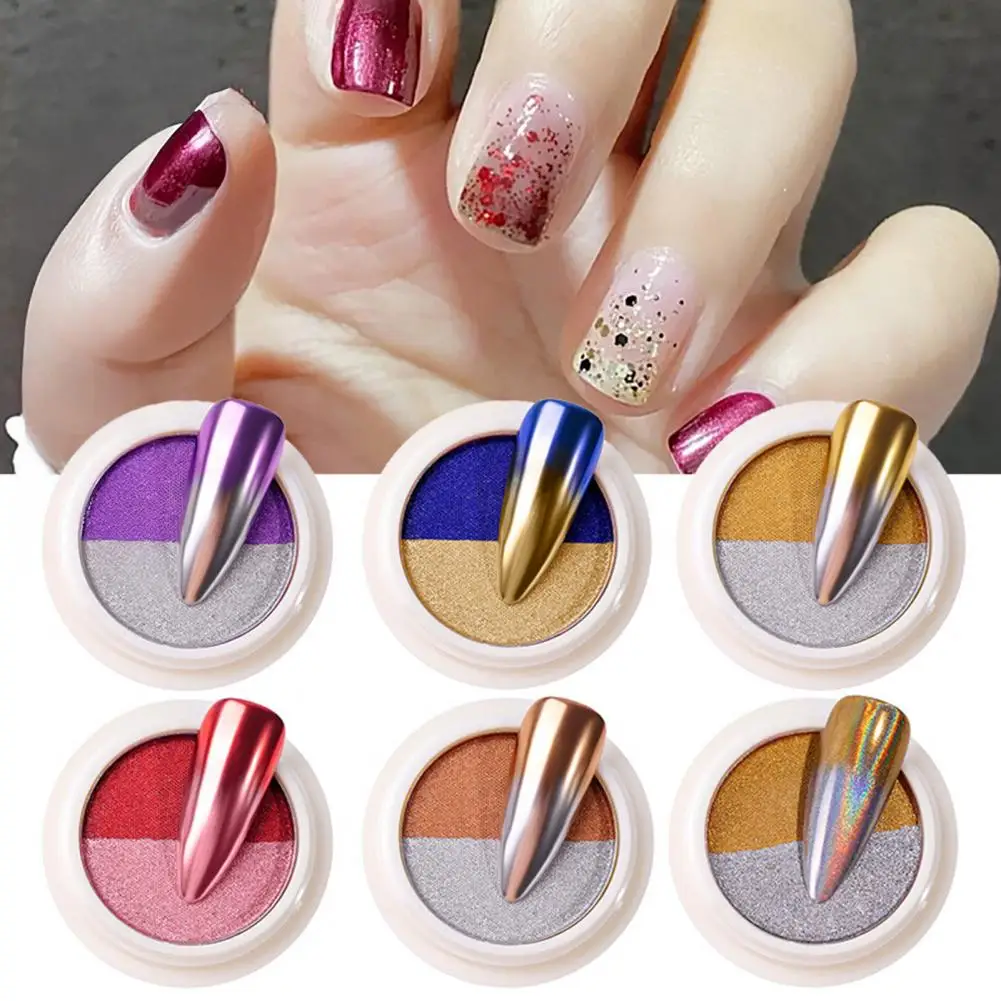 20G Chrome Nail Powder 2 Colors Mirror Effect Metallic Holographic Pigment Powder DIY Gel Nail Art Crafts Manicure Decoration Gl