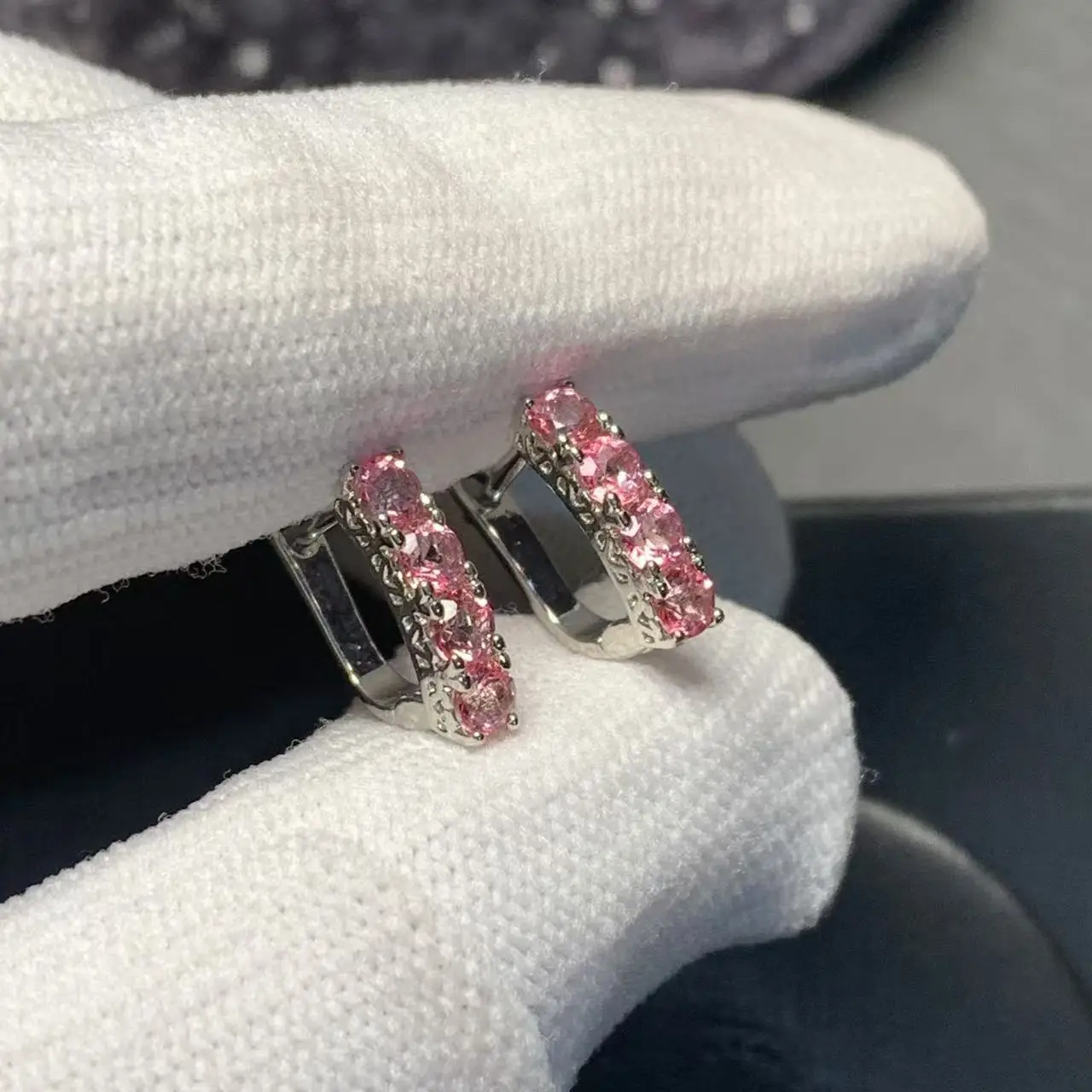 Vintage Natural Pink Topaz Hoop Earrings Simple Classic Round Circle Gemstone Jewelry Handmade Gift Fine view 4