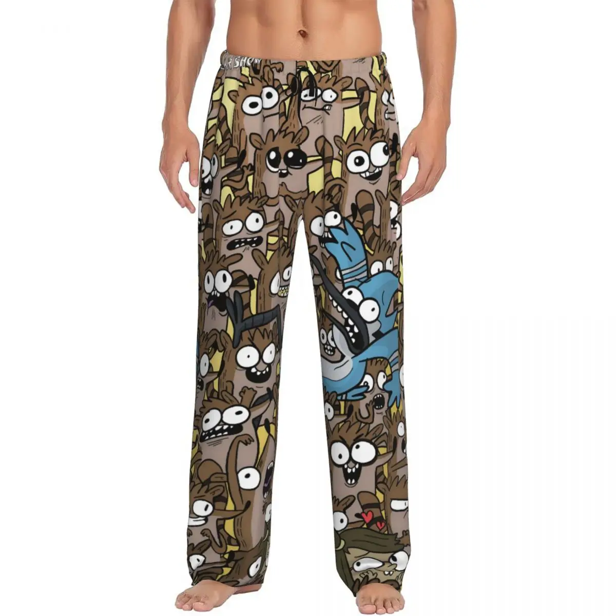 سروال بيجامة مخصص للرجال على شكل حرف R مطبوع عليه رسوم كرتونية مضحكة ملابس نوم مع جيوب