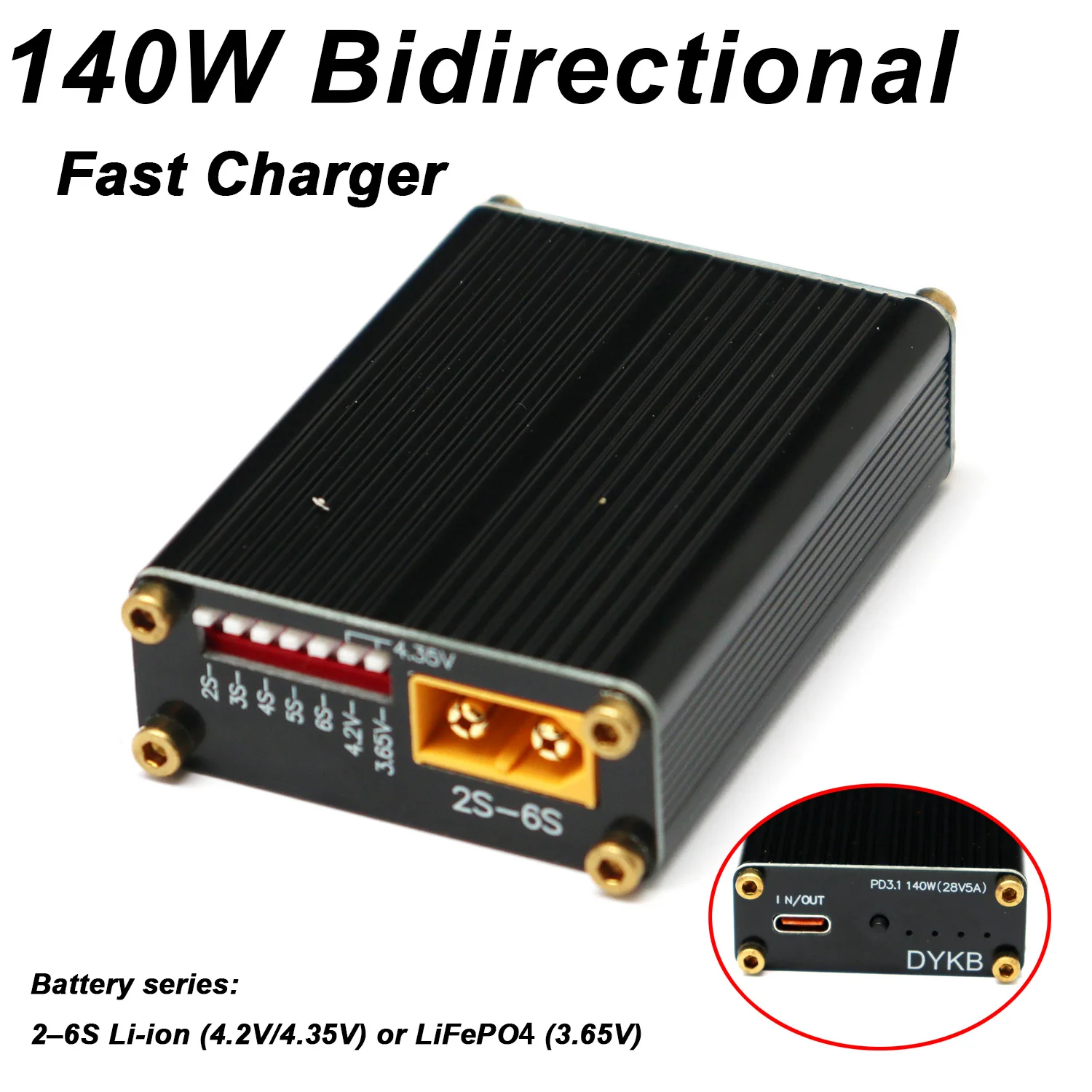 2S 3S 4S 5S 6S PD3.1 140W Bidirektionales Schnellladegerät für Lithium-Batterien mit Lade-/Entladefunktion für XT60 RC-Modelle, FPV-Drohnen und Elektrowerkzeuge