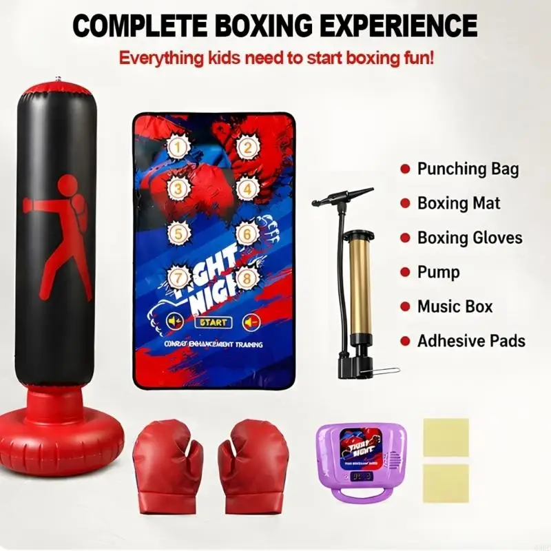 Kinder-Boxset mit elektronischem Pad, aufblasbarem Standsack, Handschuhen und Handpumpe für aktives Spielen Innenbereich und – Detail 10