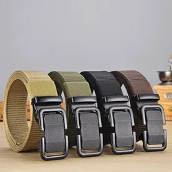 Men's Belt Nylon Canvas Web Webbing Belt Automatic Buckle Military Tactical Belt Outdoor Work Waist Belt Strap-Black Khaki