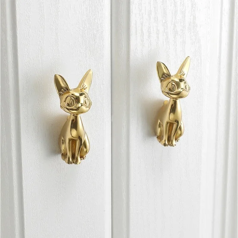 Creative Wealth Cat Brass Handle Personalized Wardrobe Decoration Golden Kitten Single Hole Children's Cartoon Cabinet Handle