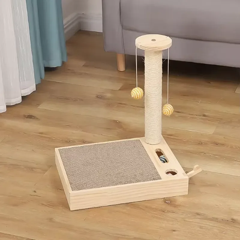 Increases IQ Wood Cat Mouse Ball Scratching Board Platform Pet Cat Gym Toys 3 in 1 Carton Natural Yocan 50 Days