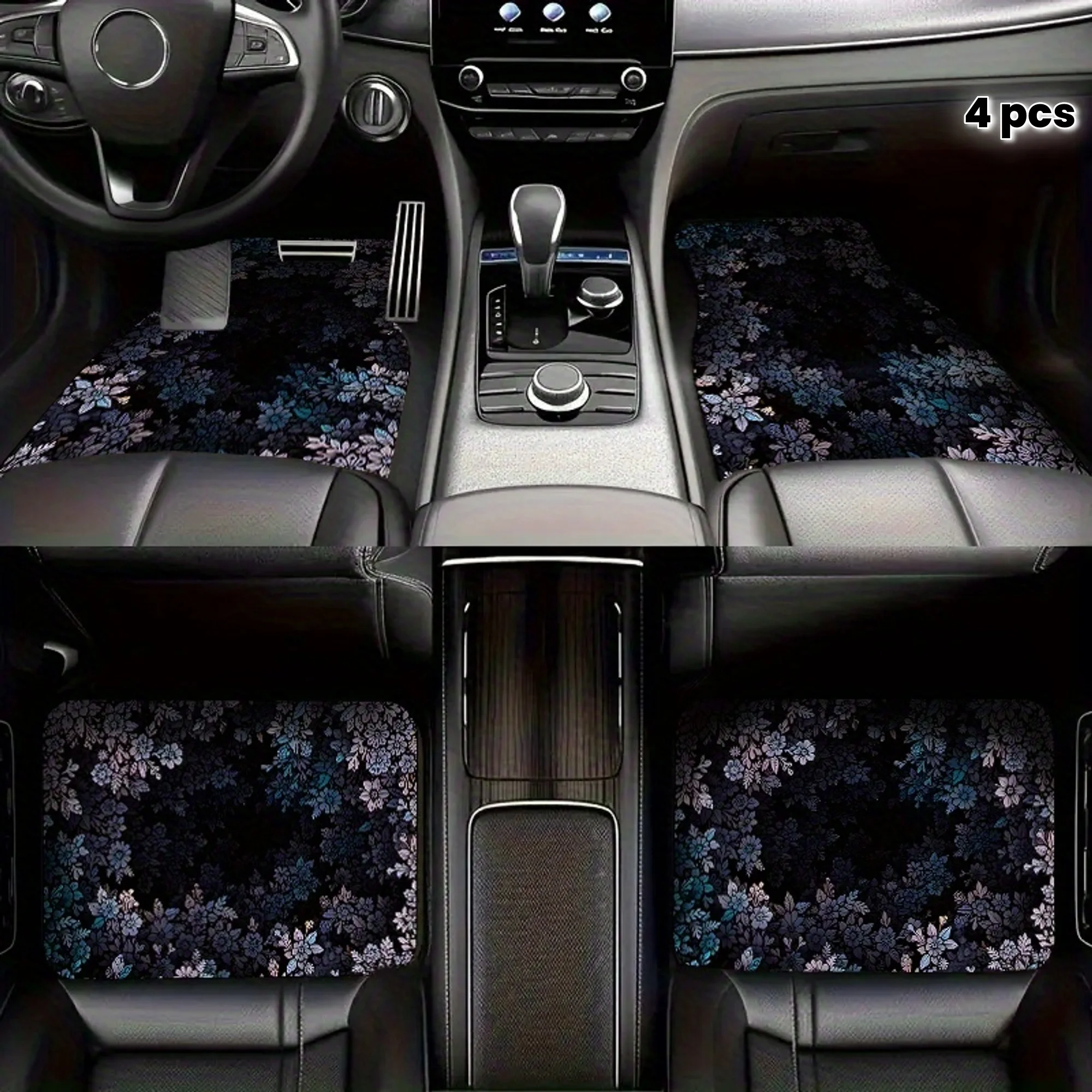 

4pcs Car Floor Mats, Gradient Cherry Blossom Pattern, Universal Four Seasons Mats For All Vehicles