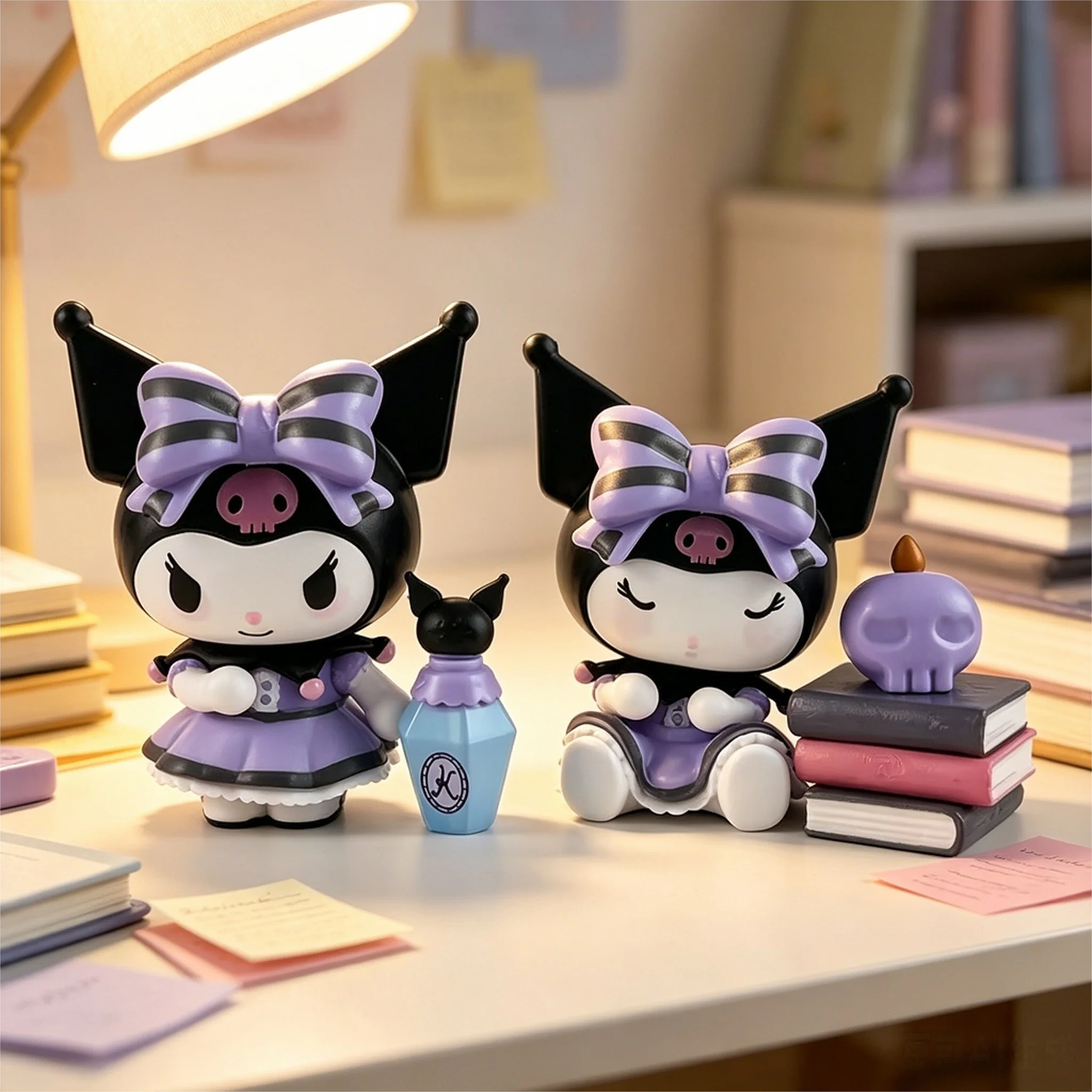 6 figurines Kuromi en PVC, boîte mystère de divination porte-bonheur, ornement de voiture et de bureau, objet de collection, cadeau pour filles