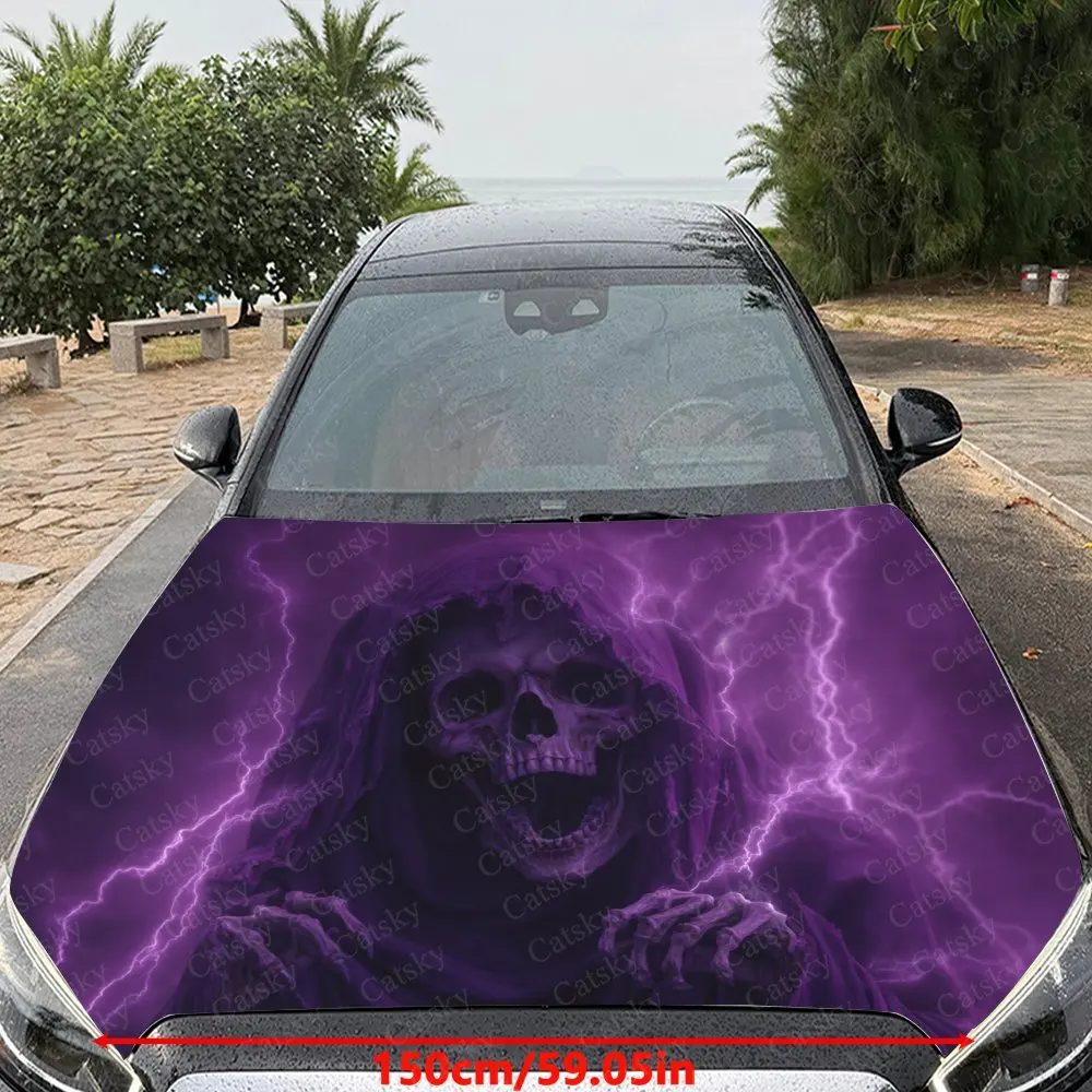 Purple Lightning Death Reaper Car Hood Decal Sticker - Durable Vinyl Wrap, Fit For Most Vehicles,