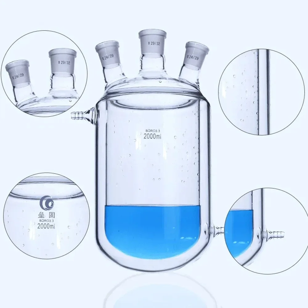 50/100/150/250/500/1000/2000ml 14/23 19/26 24/29 Joint Three Necks Jacket Double Layer Reaction Bottle Lab Glassware Experiment