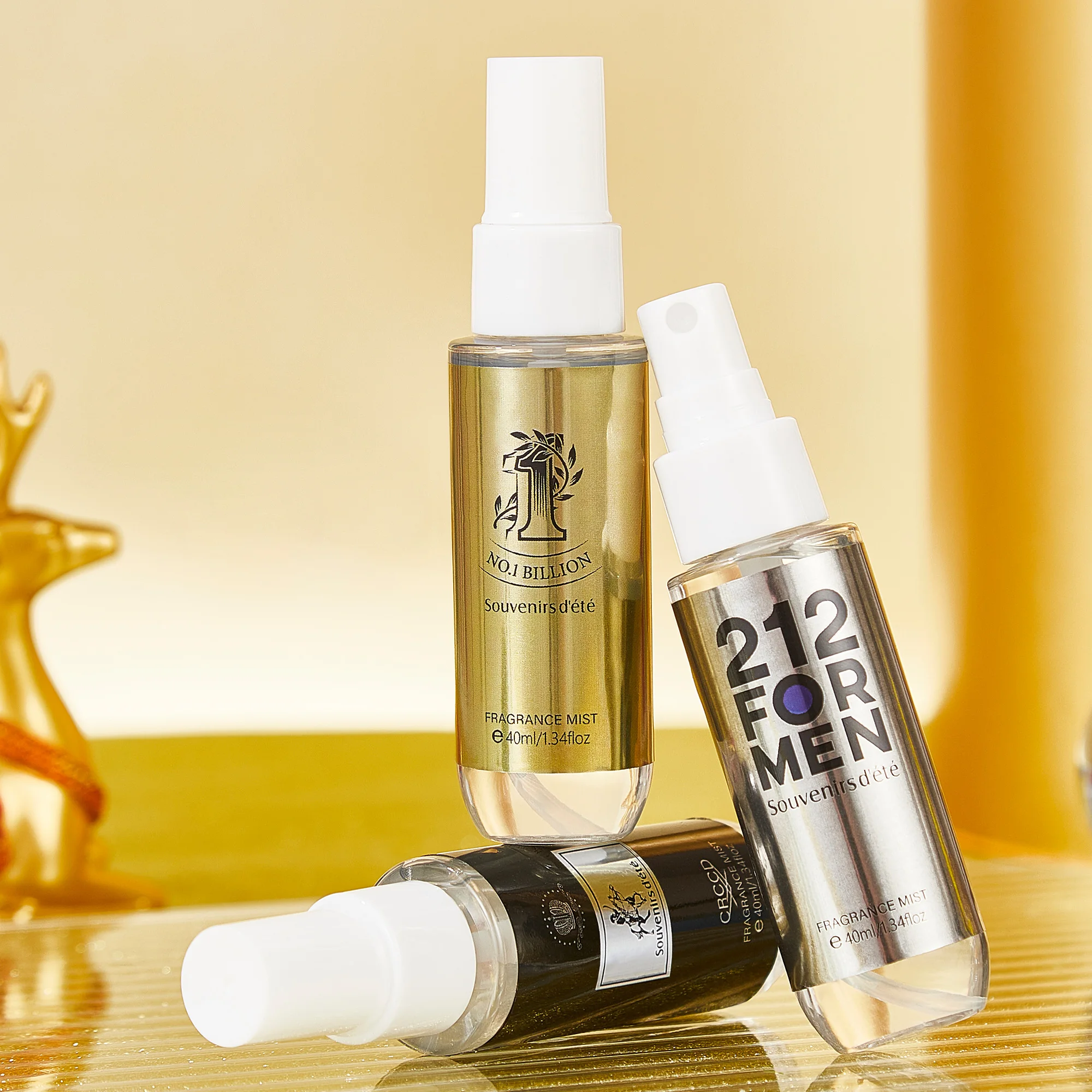 4 قطع عطر رجالي ذهبي أسود، بخاخ عطري خالي من الكحول، عطر يدوم للجسم والشعر، هدية مثالية للرجال