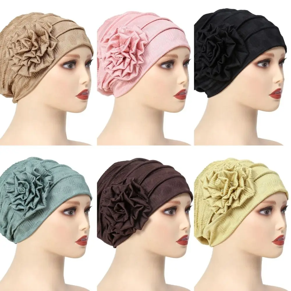 

Casual Large Flower Stretch Scarf Hat Breathable Elastic Chemo Hat Outdoor Solid Color Headwear For Men Women