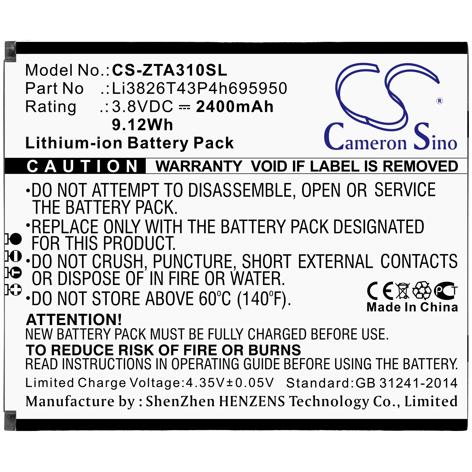 Cameron Sino 2400mAh Battery for ZTE Blade A3 2020,Blade A3 2020T,Blade A3Y,Blade A5 2019,Optus X Power 2,P545