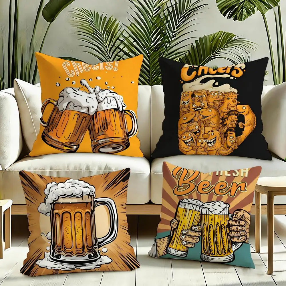 Beer Wine Retro Style Cushion Cover Reversible Plush Pillow Cover Soft Fluffy  Home Decor for Sofa Bedroom