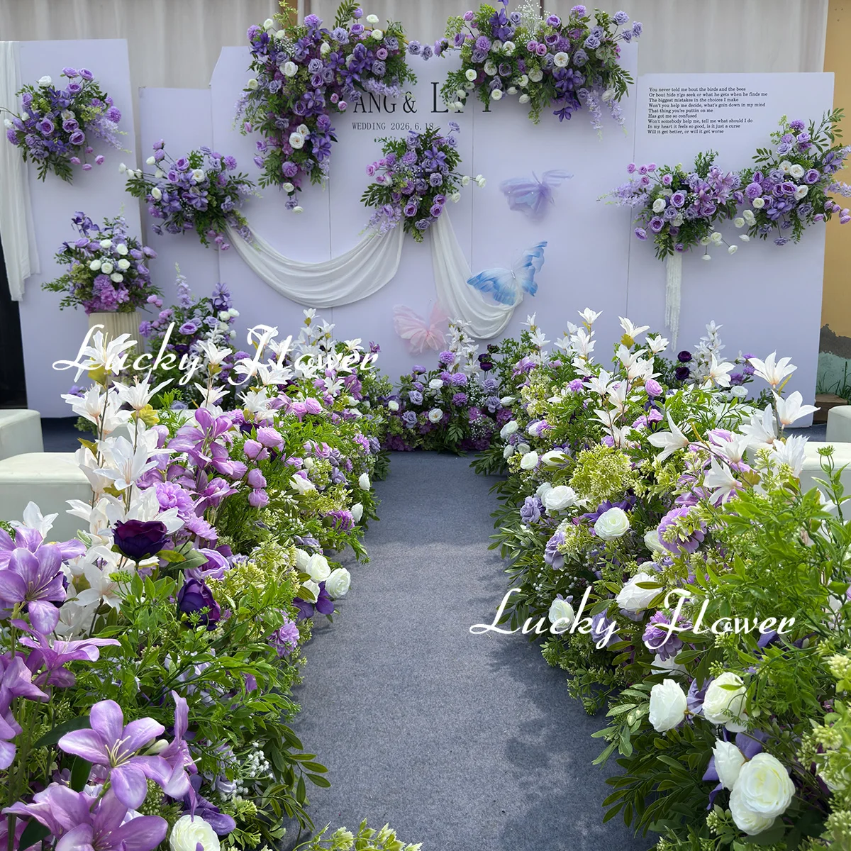 Light Purple Outdoor Wedding Props Artificial Flower Hang Flower Row Road Lead Flower Ball Floral Backdrop Arrangement Whole Set