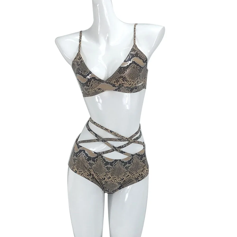 

Hope & Win 2022 New Collection Sexy Women Beige Snake Print Two Piece Set Pole dance clothing Party Clubwear Erotic