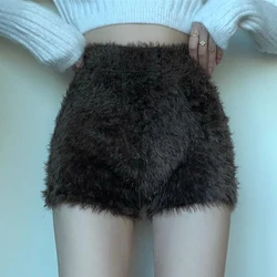 Autumn New Fashion Comfortable Bottoming Shorts Solid Color High Waist Knitted Plush Shorts Women's Short Pants