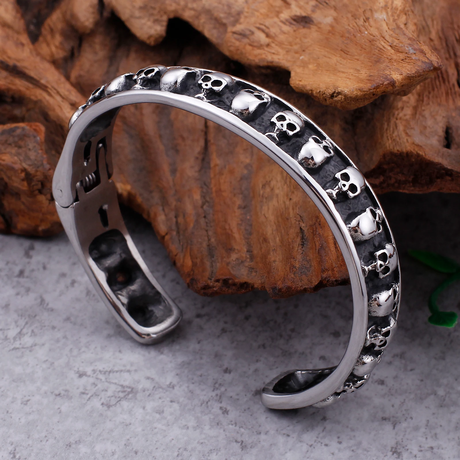 10mm Skull Ghost Head Bangle Men 316L Stainless Steel