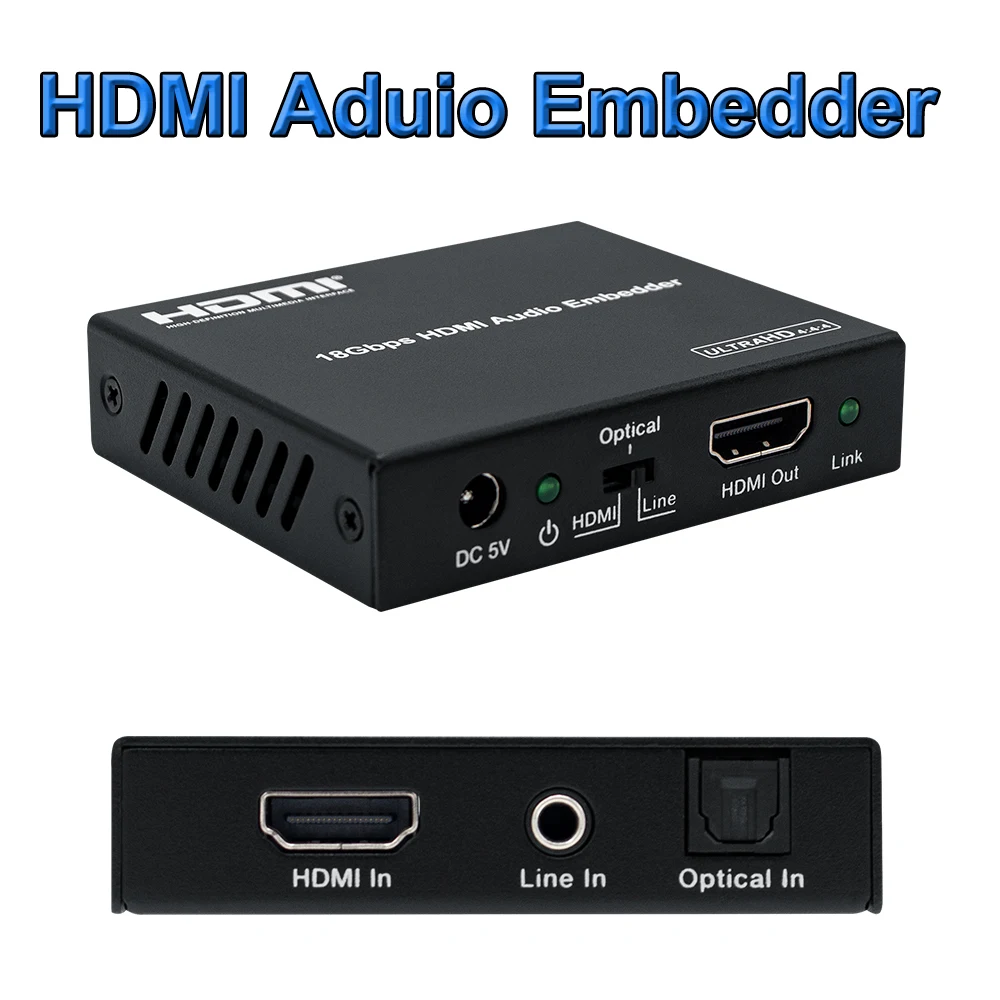 HDMI Audio Embedder 4K 60Hz HDMI 2.0 Audio Inserter HDMI+Aux+Digital toslink Audio to HDMI Converter HDMI 18Gbps Audio Embedder