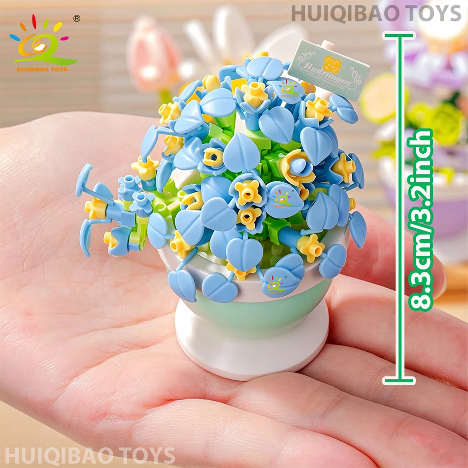 HUIQIBAO DIY Flower Pot Building Blocks Eternal Flower Bonsai Bricks Rose Tulip Sunflower Model Home Desktop Ornament Birthday