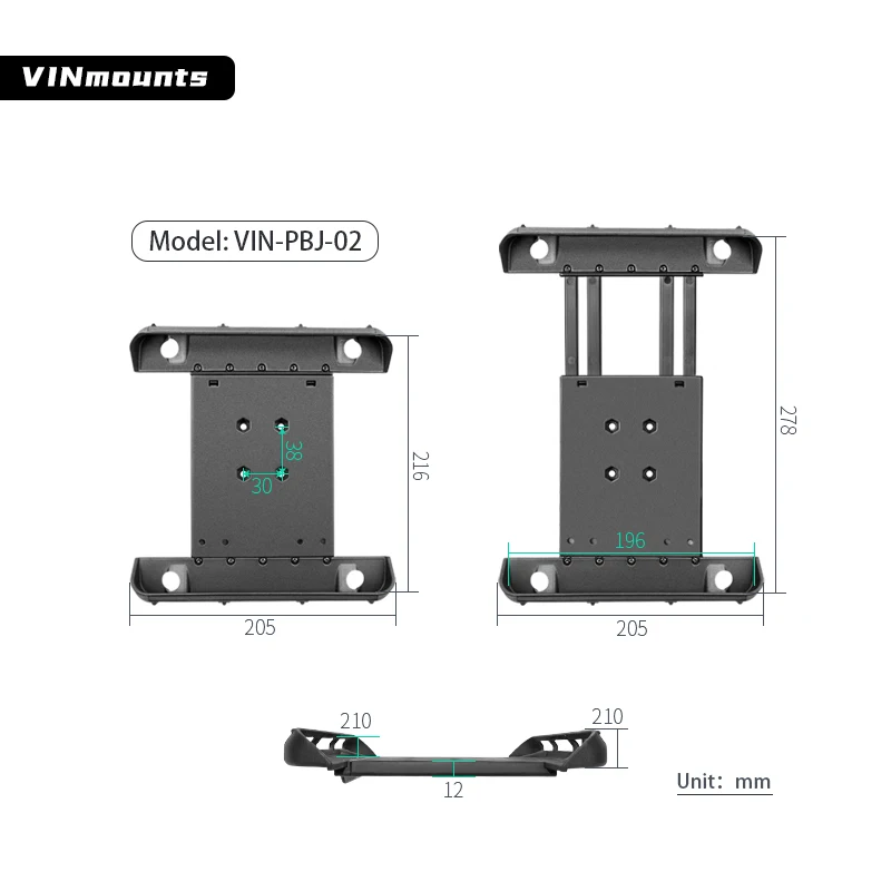 VINmounts Heavy Duty 10-11” Tablet Clamp Mount Industrial Warehouse Tablet Holder Compatible 278x196mm Tablets ≤15mm Thick