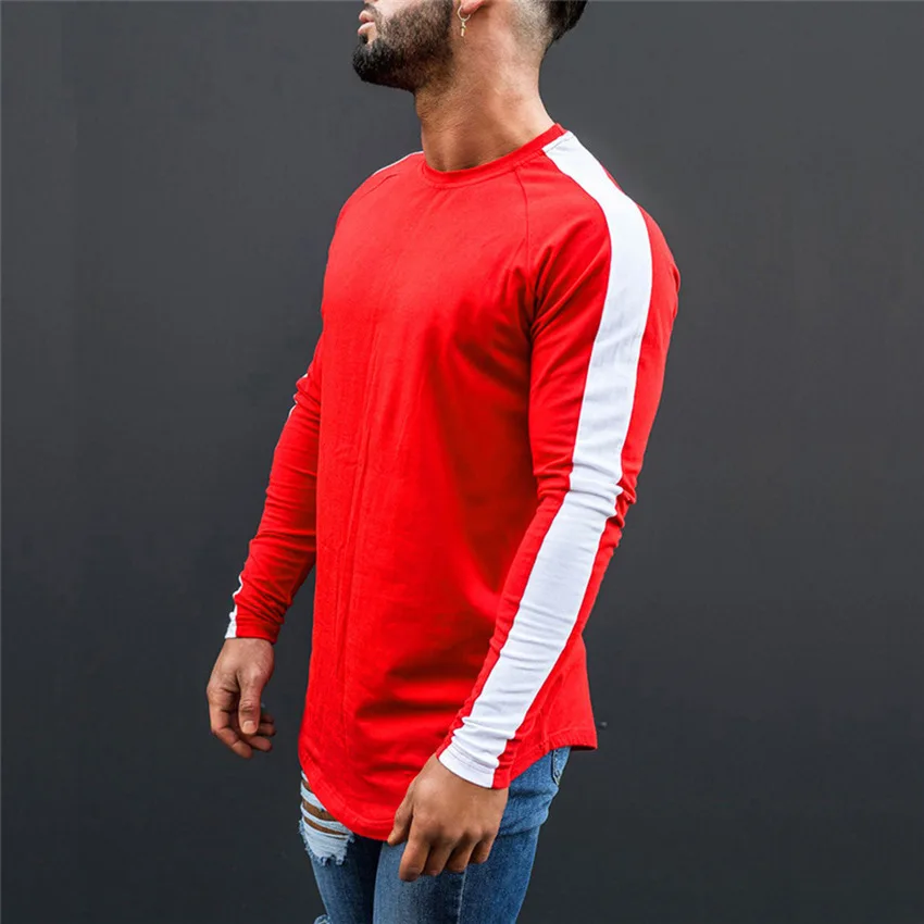 Men's Long Sleeve T-Shirt Jacket Pure Cotton Slim Fit Shoulder Insert Design Casual Spring Sportswear round Neck T-Shirt