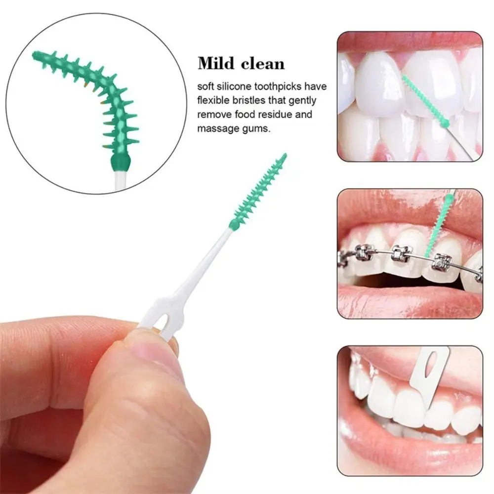 20pcs Soft Rubberized Dental Picks Mint Brush Stains Removal Dental Interdental Brush Plastic Reusable Teeth Cleaning Tool