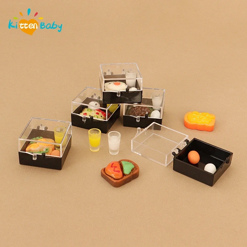 1Set 1:12 Dollhouse Miniature Bento Box Steak Pizza Apple pie Juice Lunch Box Kitchen Food Toy Doll House Decor Accessories