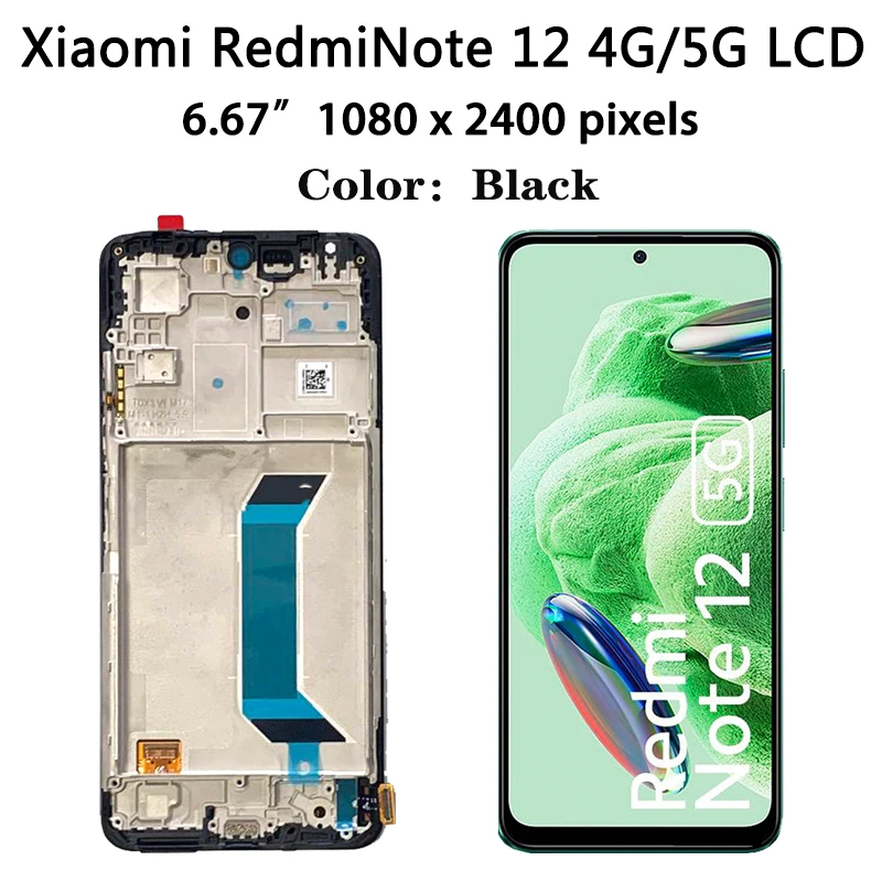 6.67“ AMOLED for Xiaomi Redmi Note 12 4G 23021RAAEG lcd display screen digitizer Assembly for Redmi Note12 22111317 LCD Frame