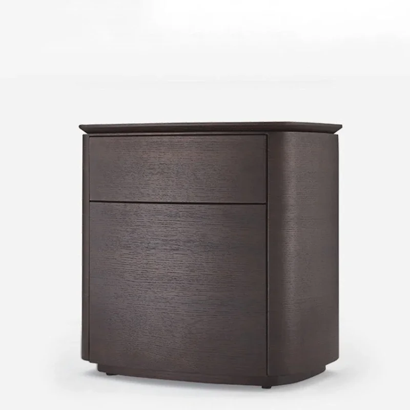 bedside table Modern simple bedroom Light luxury High-end designer Smoked solid wood double-layer storage side cabinet